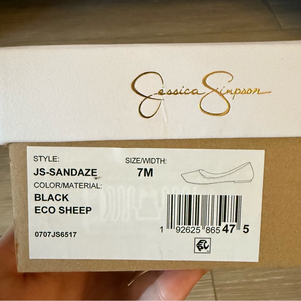 New Jessica Simpson Black Leather ballet Flats Loafers slip on square toe sz 7 - Picture 5 of 6